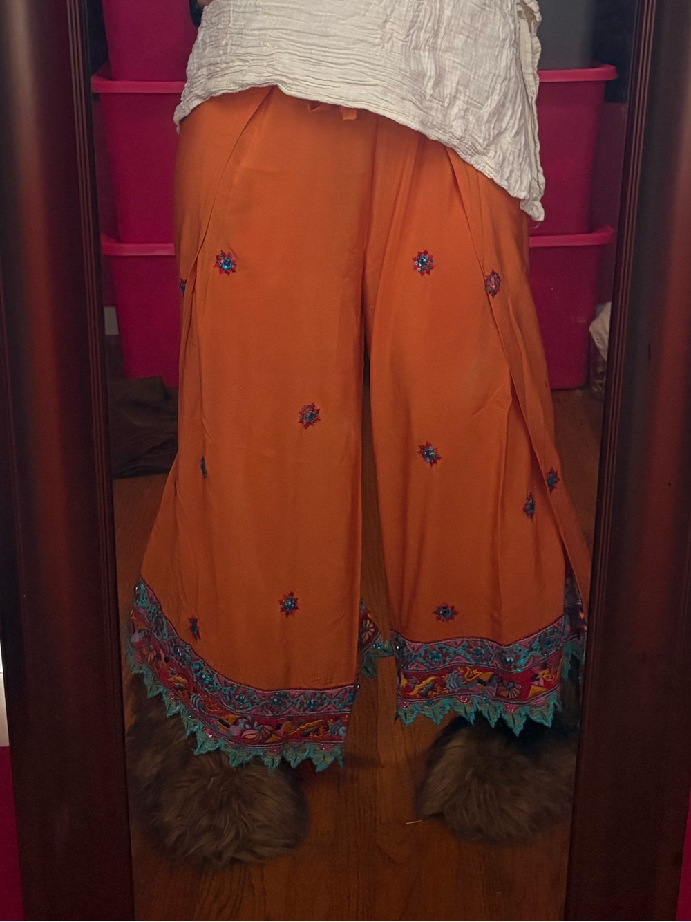 Orange Embellished Wide-Leg Women’s Pant hippie wrap pant festival vintage